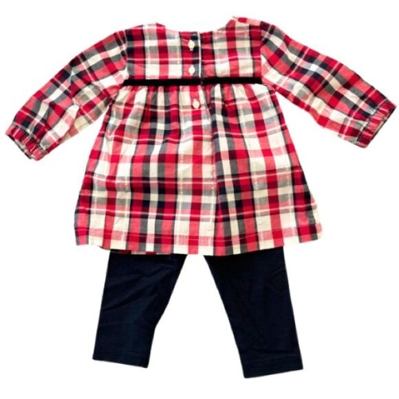 Carter’s‎ Baby Girl Holiday Outfit Red Black Plaid Shirt Leggings Size 3 Months - Picture 2 of 6